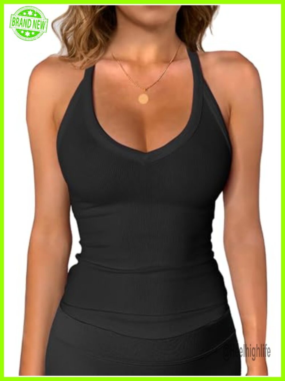 Women's Ribbed Racerback Tank Top V-Neck Slim Fit Sleeveless Workout